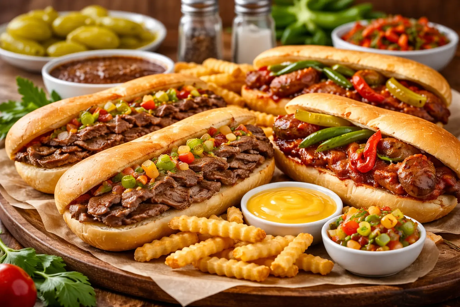 Portillo’s menu Italian beef and sausage sandwiches with fries and cheese dip