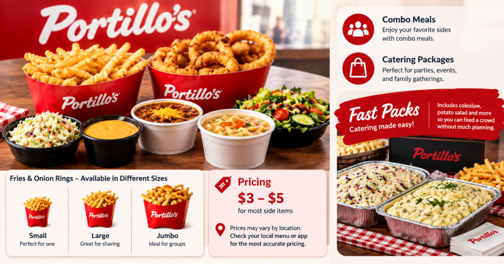 Portillo’s sides menu – crinkle-cut fries, cheese fries and coleslaw