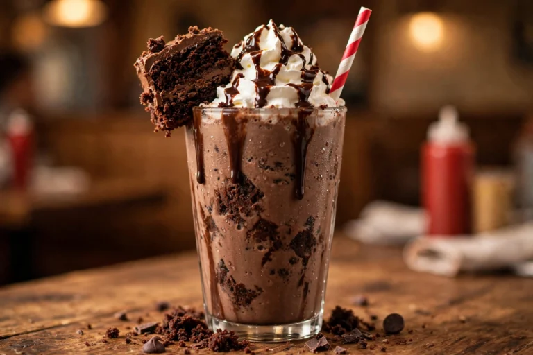 portillos cake shake calories nutrition guide — chocolate cake shake with whipped cream showing calorie and nutrition facts