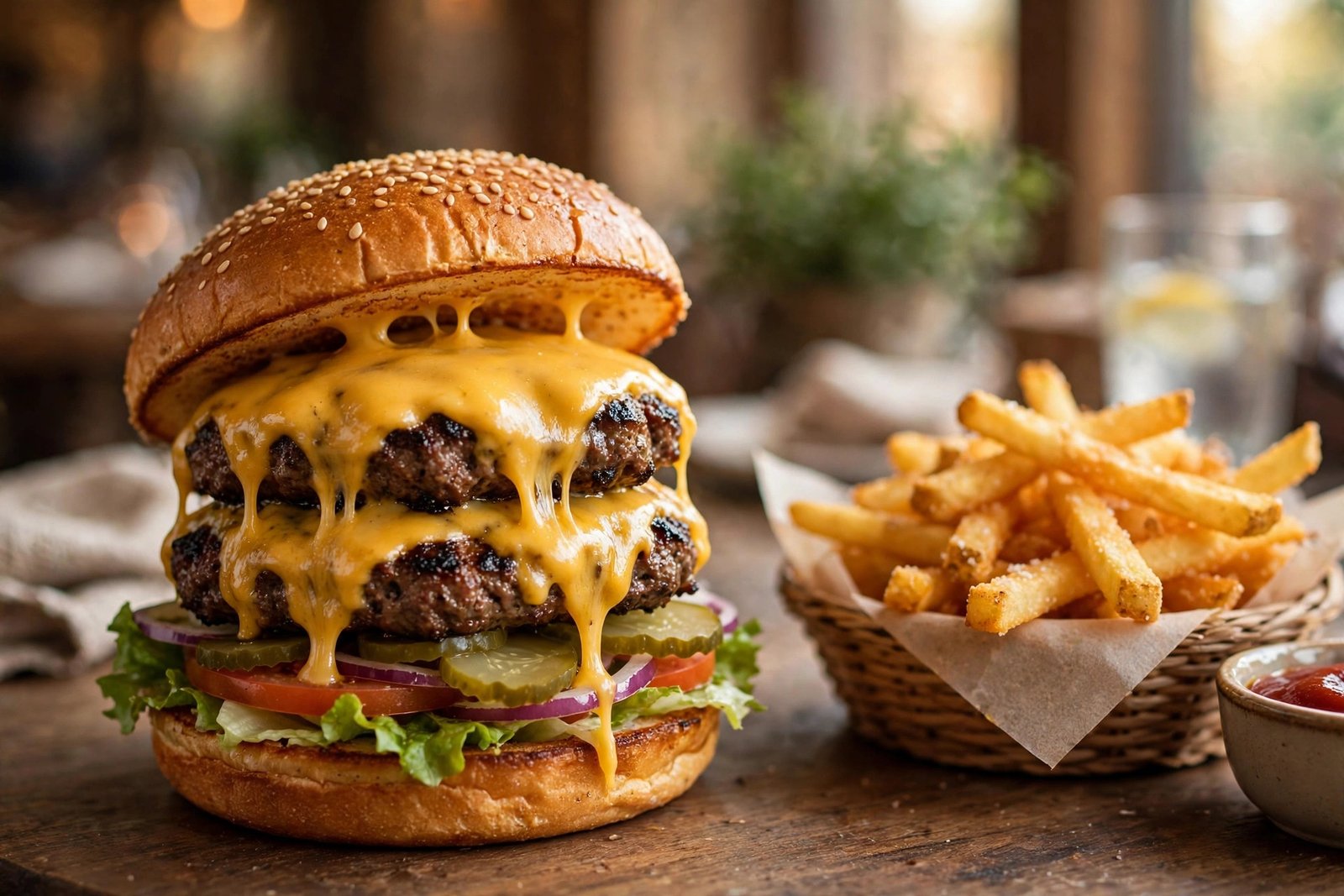 Portillo's style double cheeseburger with fries — portillos cheeseburger calories nutrition guide 2026