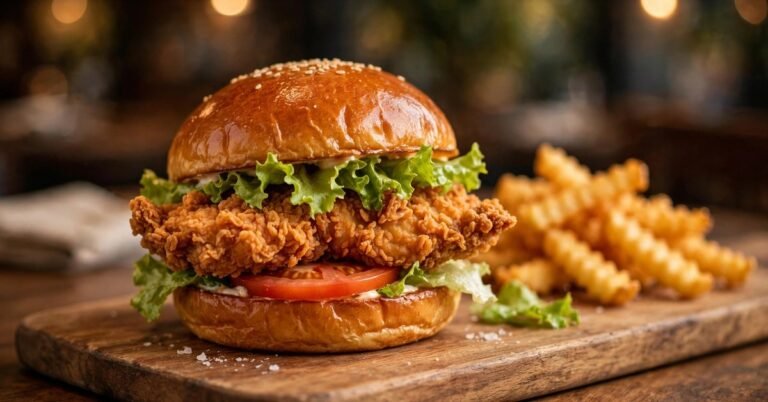 Crispy chicken sandwich with lettuce and tomato — portillos chicken sandwich calories nutrition guide 2026