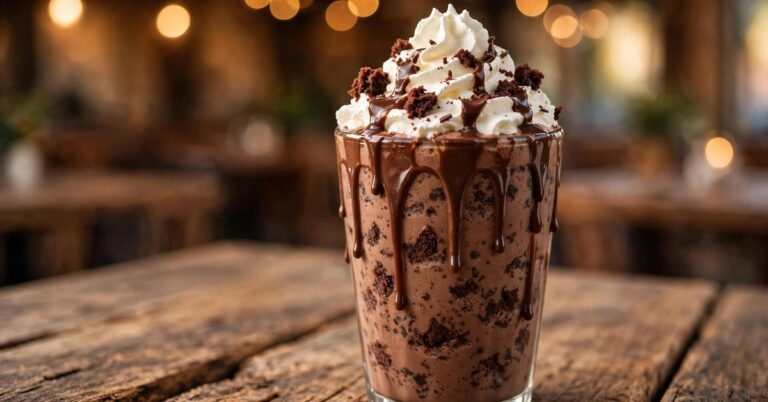 Portillo's chocolate cake shake with whipped cream and chocolate drizzle — portillos cake shake calories nutrition guide